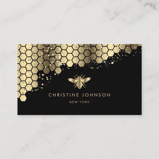 faux gold foil bee on black business card (Front)