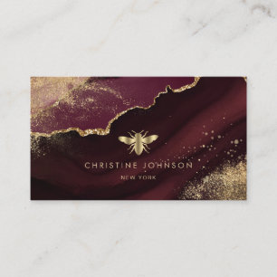 faux gold foil bee on burgundy design business card