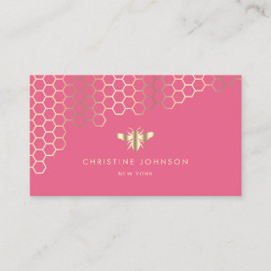 faux gold foil bee on hot pink business card