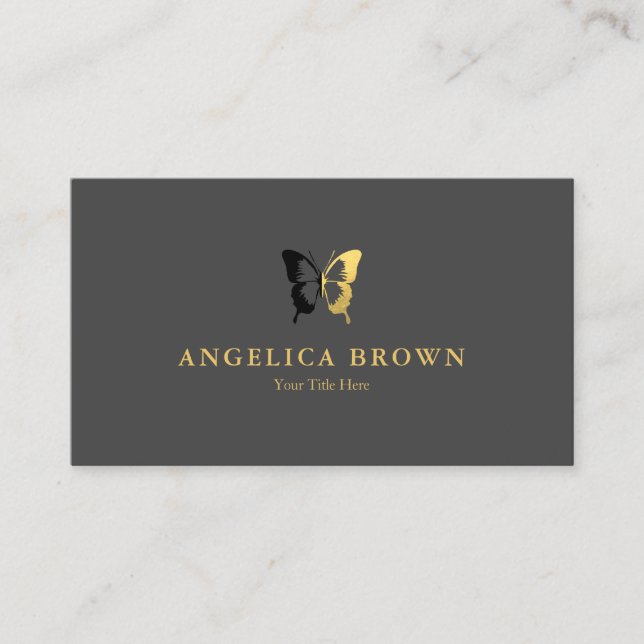 Faux Gold Foil & Black Butterfly Business Card (Front)