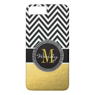 Faux Gold Foil Black Chevron Monogrammed iPhone 8 Plus/7 Plus Case