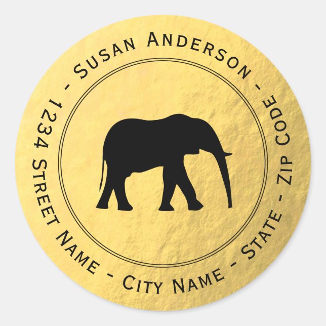 Faux Gold Foil Black Elephant Return Address Label (Front)