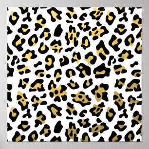 Faux Gold Foil Black Leopard Print Pattern