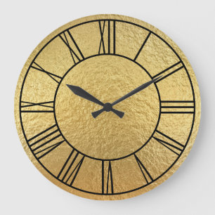 Faux Gold Foil Black Roman Numerals Large Clock