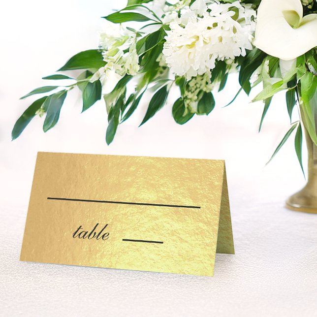 Faux Gold Foil Black Script Calligraphy Wedding Place Card (Creator Uploaded)