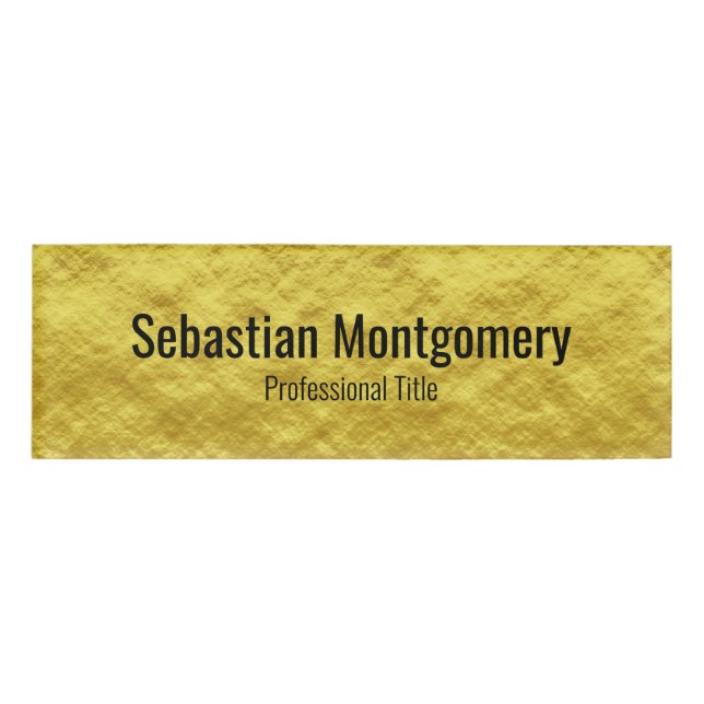 Faux Gold Foil Black Text Professional Name Tag (Front)