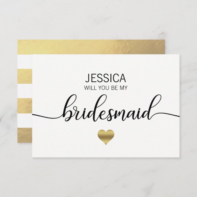 Faux Gold Foil Black Will You Be my Bridesmaid? Invitation (Front/Back)
