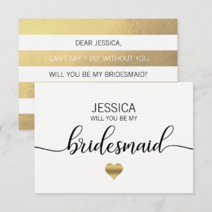 Faux Gold Foil Black Will You Be my Bridesmaid? Invitation