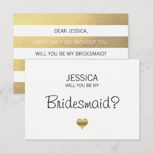 Faux Gold Foil Black Will You Be my Bridesmaid? Invitation
