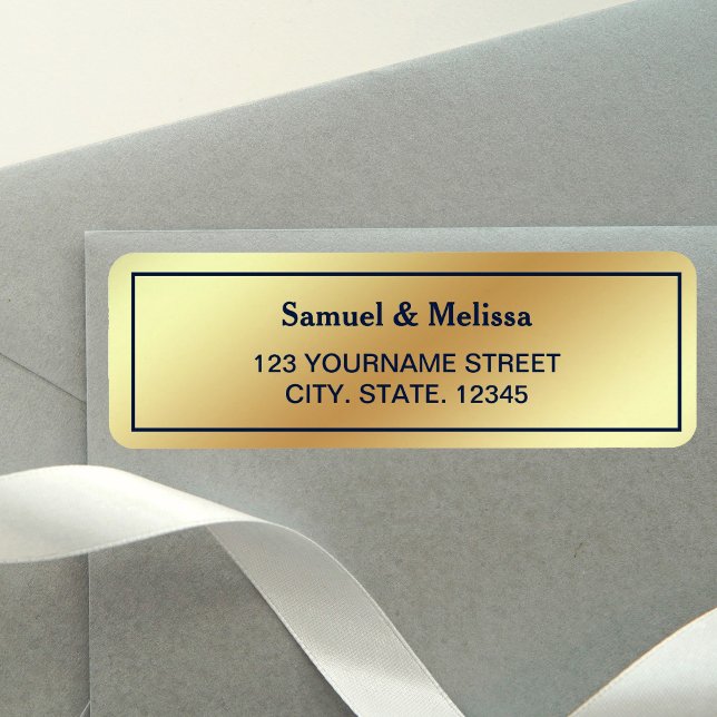 Faux Gold Foil Blue Wedding Return Address Label (Creator Uploaded)