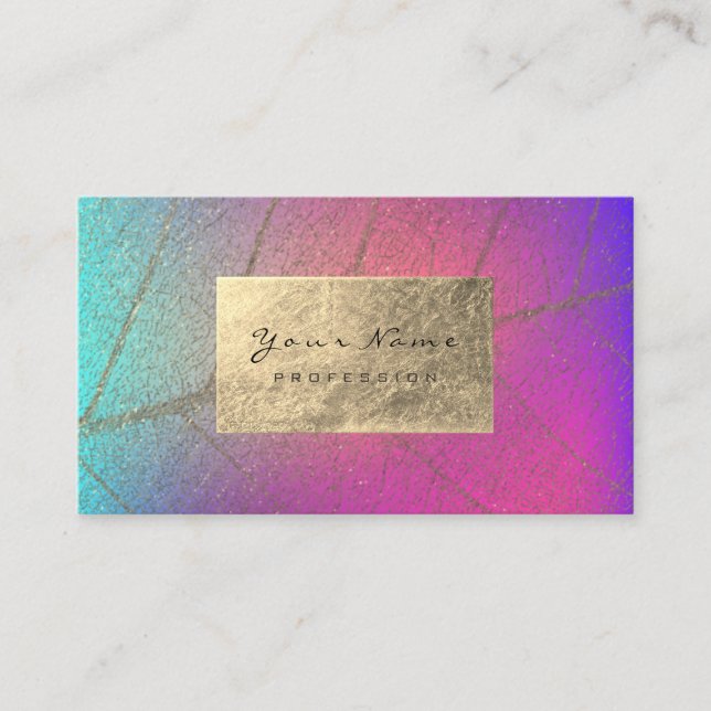Faux Gold Foil Botanical Beauty Studio Ombre Pink Business Card (Front)