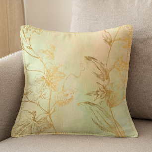 Faux gold foil botanical leaves cream vintage chic cushion