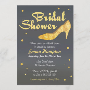 Faux Gold Foil Bridal Shower fancy wedding shoe Invitation