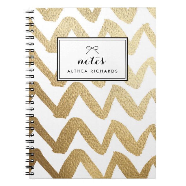 Faux Gold Foil Brush Chevron Pattern Personalised Notebook (Front)
