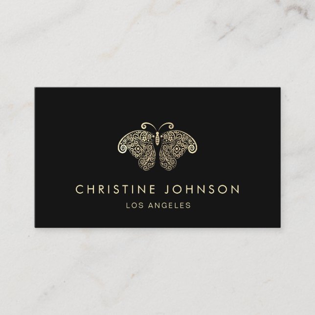 faux gold foil butterfly logo business card (Front)