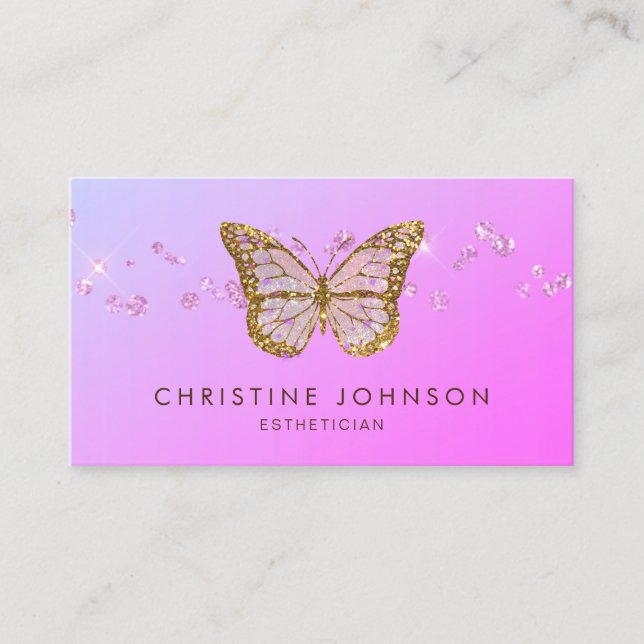 faux gold foil butterfly on purple gradient business card (Front)