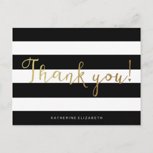 Faux Gold Foil Calligraphy   Black & White Stripes Postcard