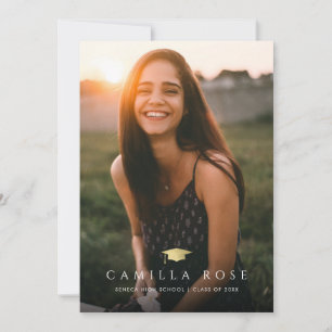Faux Gold Foil Cap Photo Graduation Party Invitation
