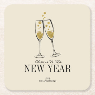 Faux Gold Foil Cheers New Year's Paper Coasters