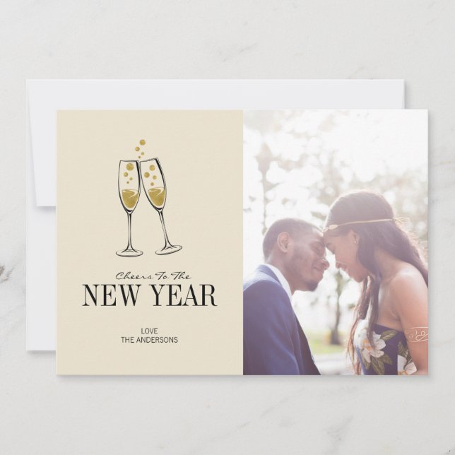 Faux Gold Foil Cheers New Year's Photo Card (Front)