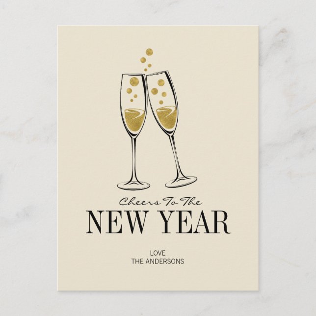 Faux Gold Foil Cheers New Year's Postcard (Front)