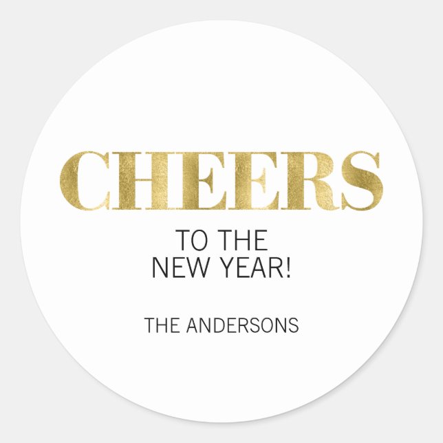 Faux Gold Foil Cheers New Year's Sticker (Front)