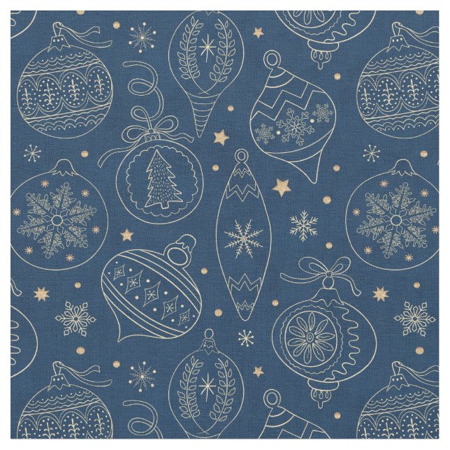 Faux Gold Foil Christmas Tree Decoration Pattern Fabric (Close Up)