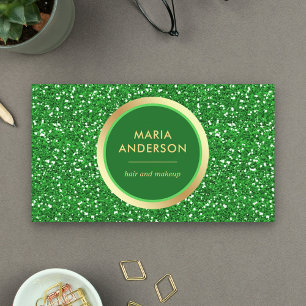 Faux Gold Foil Circle Green Glitter Makeup Artist Business Card