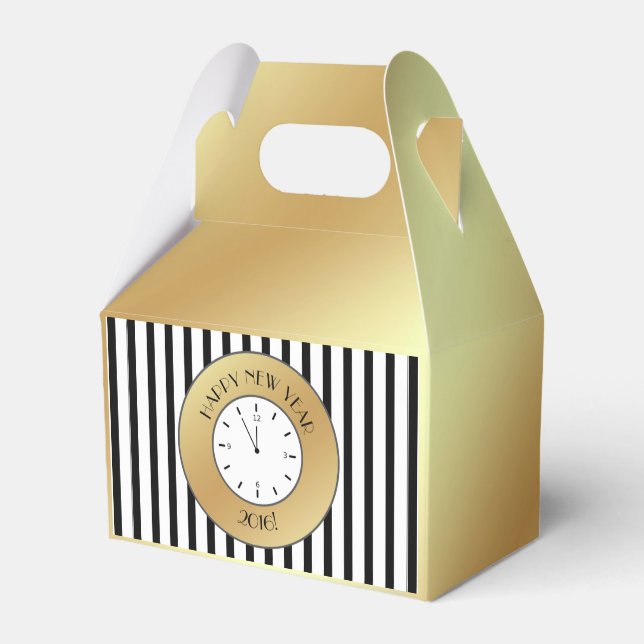 Faux Gold Foil Clock Midnight Happy New Year Favour Box (Front Side)
