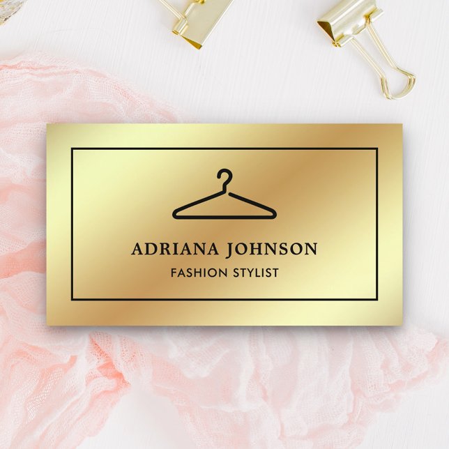 Faux Gold Foil Clothes Hanger Fashion Stylist Business Card (Creator Uploaded)