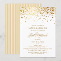 Faux Gold Foil Confetti Bat Mitzvah Invitation