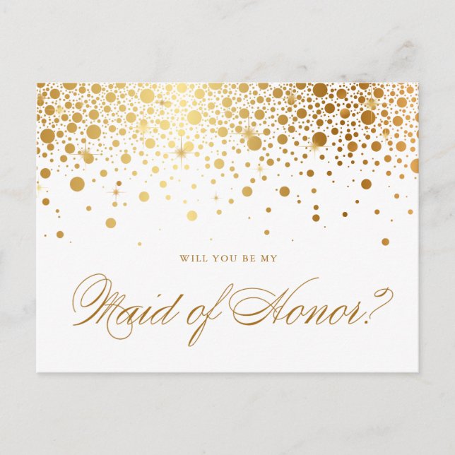 Faux Gold Foil Confetti | Be My Maid of Honour Car Invitation Postcard (Front)