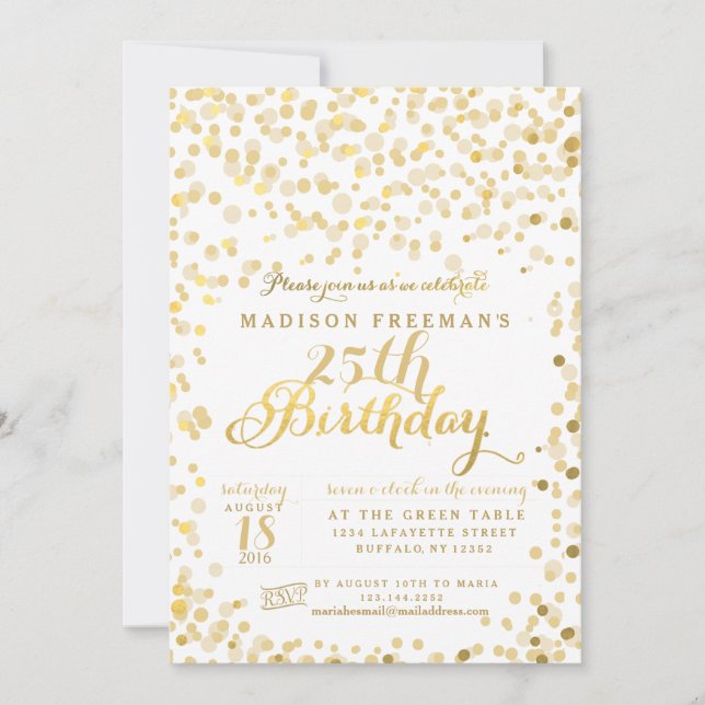 Faux Gold Foil Confetti Birthday Party Invitation (Front)