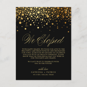 Faux Gold Foil Confetti Black Wedding Elopement Announcement Postcard