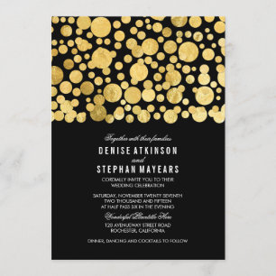 Faux Gold Foil Confetti Black Wedding Invitation