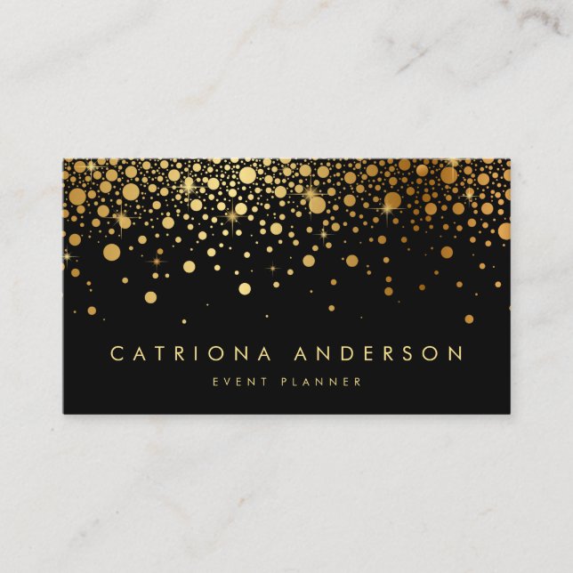 Faux Gold Foil Confetti Business Card | Black (Front)
