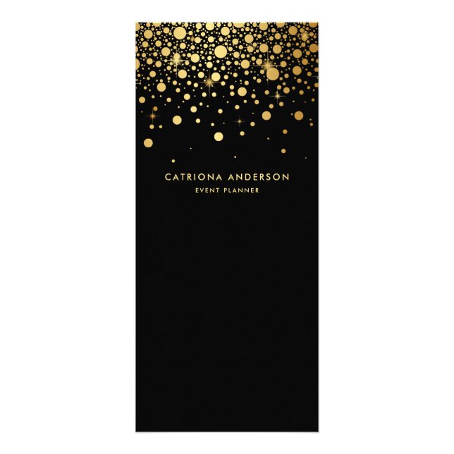 Faux Gold Foil Confetti Business Rack Card | Black (Front)