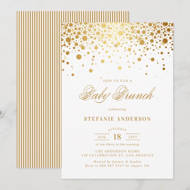 Faux Gold Foil Confetti Dots Baby Brunch Invitation (Front/Back)