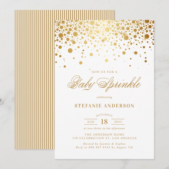 Faux Gold Foil Confetti Dots Baby Sprinkle Invitation (Front/Back)