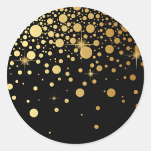 Faux Gold Foil Confetti Dots Black Classic Round Sticker