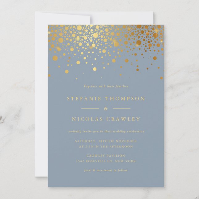 Faux Gold Foil Confetti Dots Blush Pink Wedding Invitation (Front)
