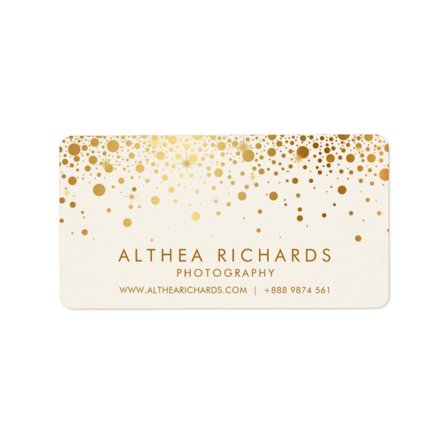 Faux Gold Foil Confetti Dots Business Card | Ivory Label (Front)