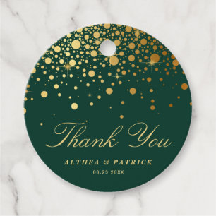 Faux Gold Foil Confetti Dots Dark Green Thank You Favour Tags