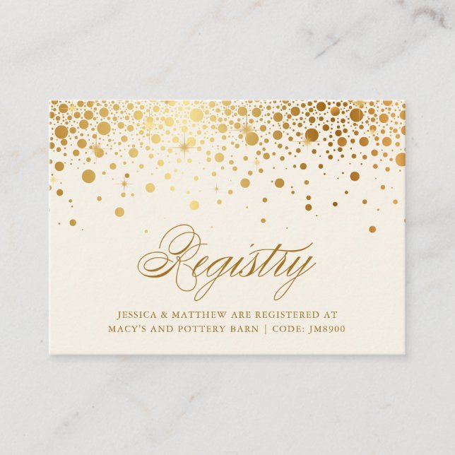Faux Gold Foil Confetti Dots Ivory Registry Enclosure Card (Front)