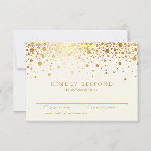 Faux Gold Foil Confetti Dots   Ivory Wedding RSVP Card