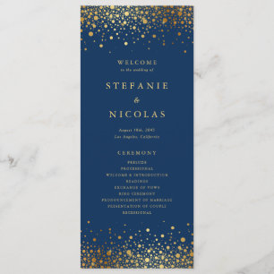 Faux Gold Foil Confetti Dots Navy Blue Wedding Program