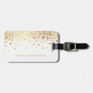 Faux Gold Foil Confetti Dots Personalised Luggage Tag