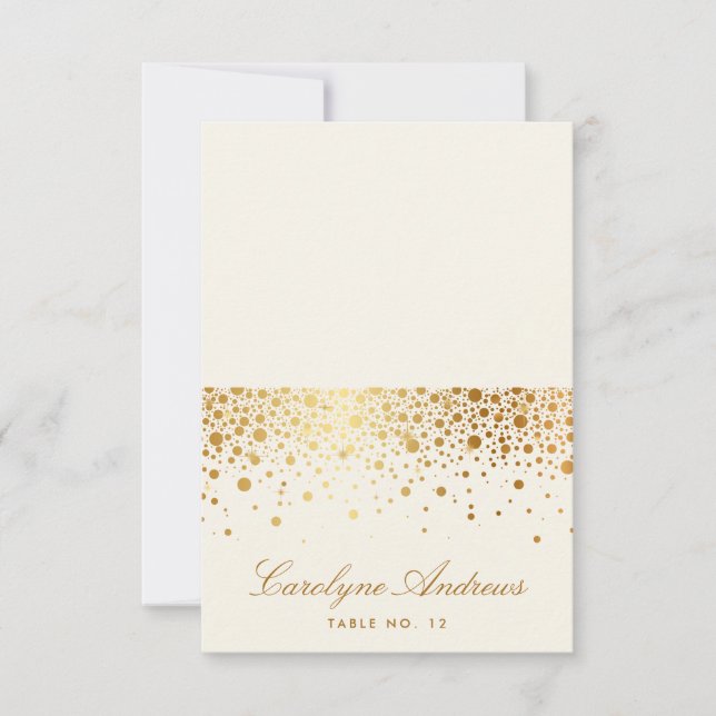 Faux Gold Foil Confetti Dots Place Card | Ivory (Front)