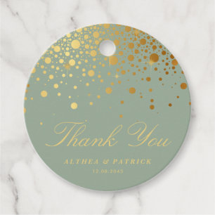 Faux Gold Foil Confetti Dots Sage Green Thank You Favour Tags