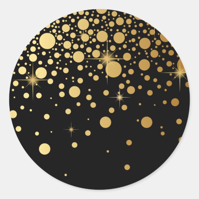 Faux Gold Foil Confetti Dots Sticker | Black (Front)